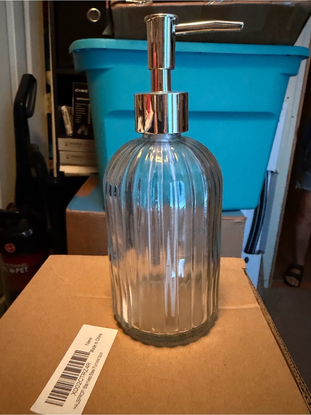 Glass Ribbed Soap Dispenser with Silver Pump - Clear